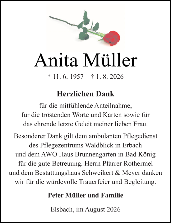 Traueranzeige von Anita Müller von Odenwälder Echo