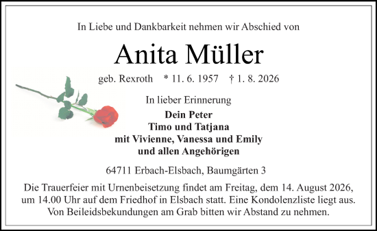Traueranzeige von Anita Müller von Odenwälder Echo