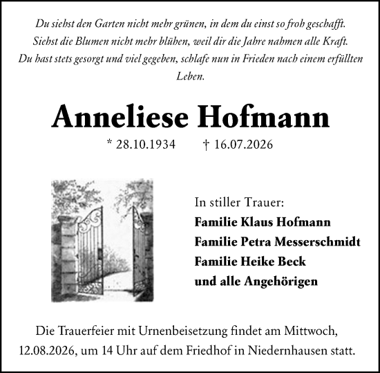 Traueranzeige von Anneliese Hofmann von Darmstädter Echo