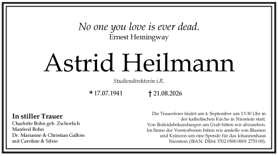 Traueranzeige von Astrid Heilmann von Allgemeine Zeitung Rheinhessen-Nahe