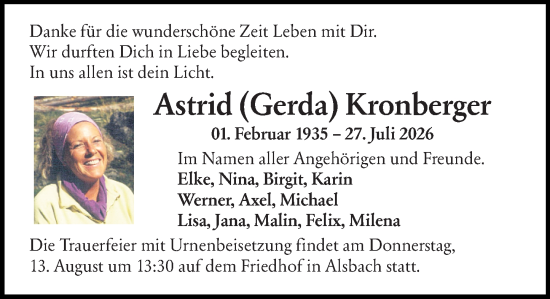 Traueranzeige von Astrid Kronberger von Darmstädter Echo