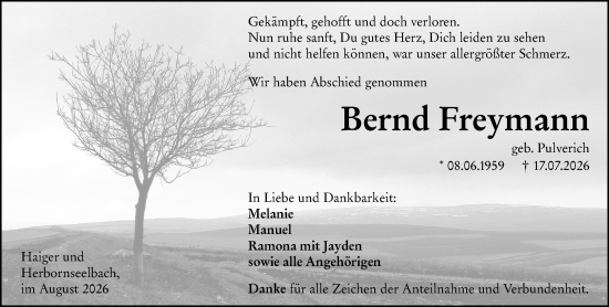 Traueranzeige von Bernd Freymann von Dill Block