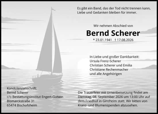 Traueranzeige von Bernd Scherer von Allgemeine Zeitung Mainz