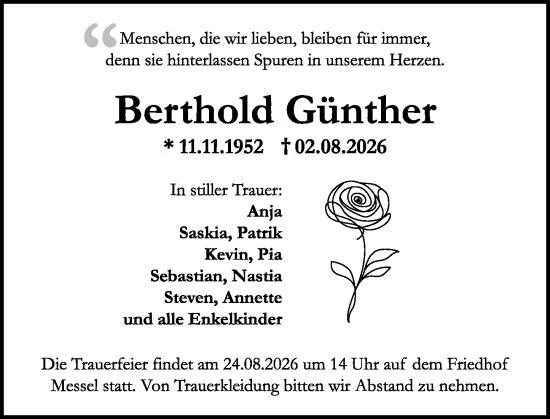 Traueranzeige von Berthold Günther von Darmstädter Echo