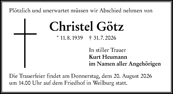 Traueranzeige von Christel Götz von Weilburger Tageblatt