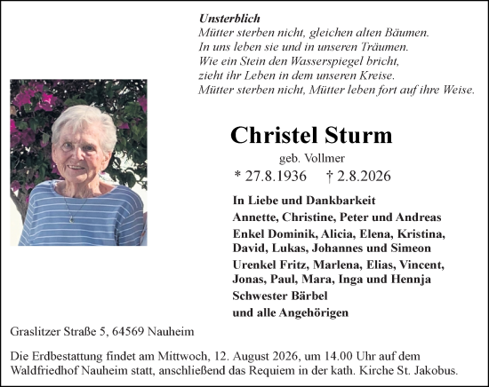Traueranzeige von Christel Sturm von Groß-Gerauer Echo