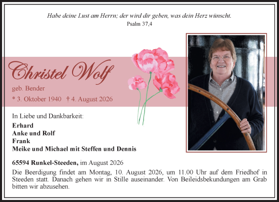 Traueranzeige von Christel Wolf von Nassauische Neue Presse