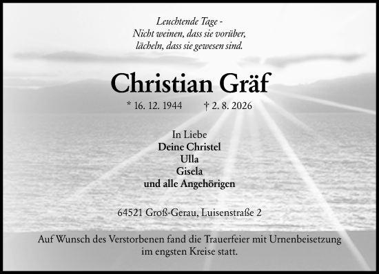 Traueranzeige von Christian Gräf von Groß-Gerauer Echo