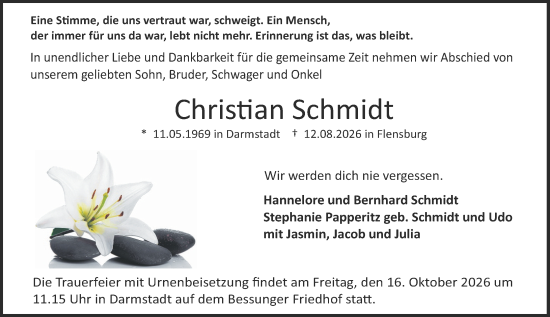 Traueranzeige von Christian Schmidt von Darmstädter Echo