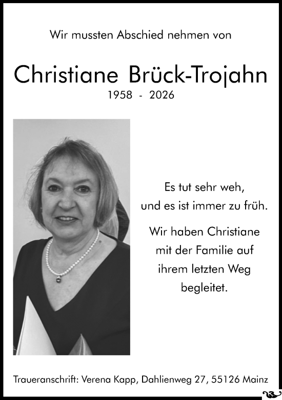 Traueranzeige von Christiane Brück-Trojahn von Allgemeine Zeitung Mainz