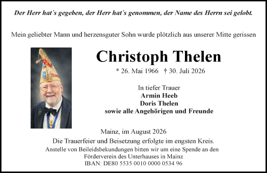 Traueranzeige von Christoph Thelen von Allgemeine Zeitung Mainz