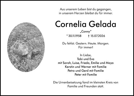 Traueranzeige von Cornelia Gelada von Wetzlarer Neue Zeitung
