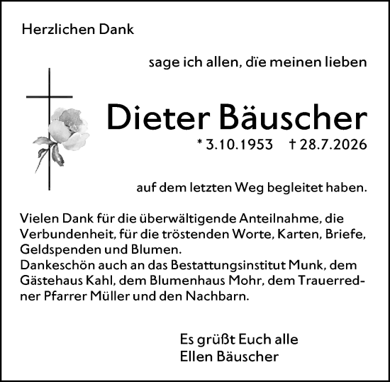 Traueranzeige von Dieter Bäuscher von Hochheimer Zeitung