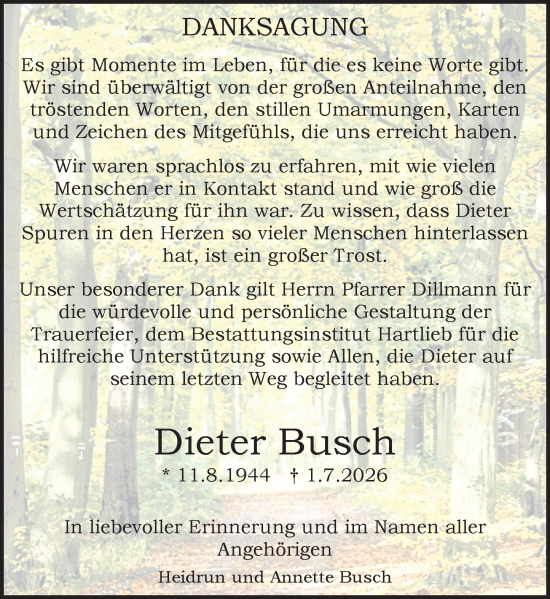 Traueranzeige von Dieter Busch von Camberger Anzeiger