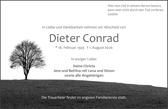 Traueranzeige von Dieter Conrad von Weilburger Tageblatt