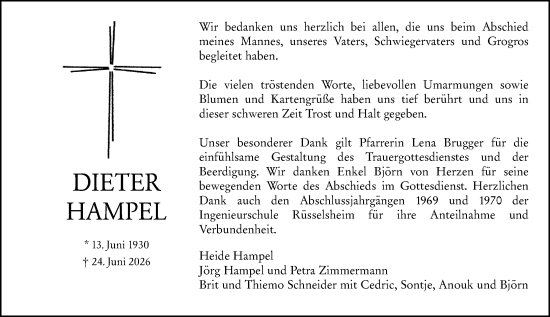 Traueranzeige von Dieter Hampel von Rüsselsheimer Echo