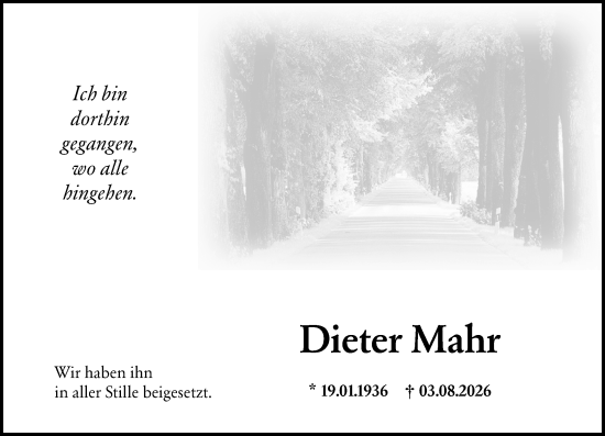 Traueranzeige von Dieter Mahr von Allgemeine Zeitung Mainz