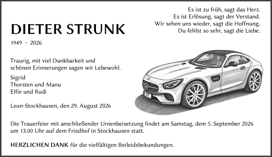 Traueranzeige von Dieter Strunk von Wetzlarer Neue Zeitung