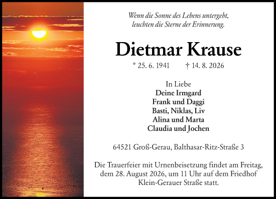 Traueranzeige von Dietmar Krause von Groß-Gerauer Echo