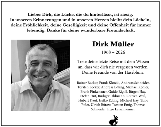 Traueranzeige von Dirk Müller von Allgemeine Zeitung Alzey
