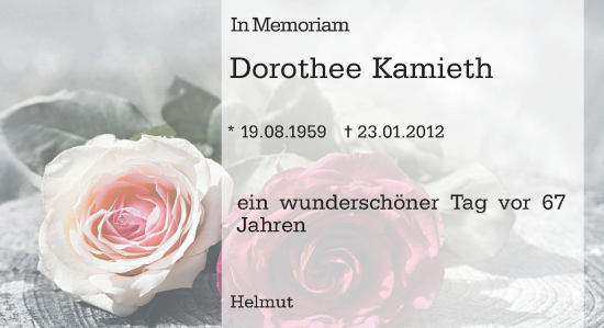 Traueranzeige von Dorothee Kamieth von Darmstädter Echo