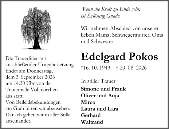 Traueranzeige von Edelgard Pokos von Wetzlarer Neue Zeitung