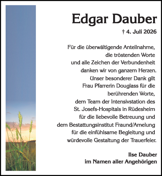 Traueranzeige von Edgar Dauber von Wiesbadener Kurier