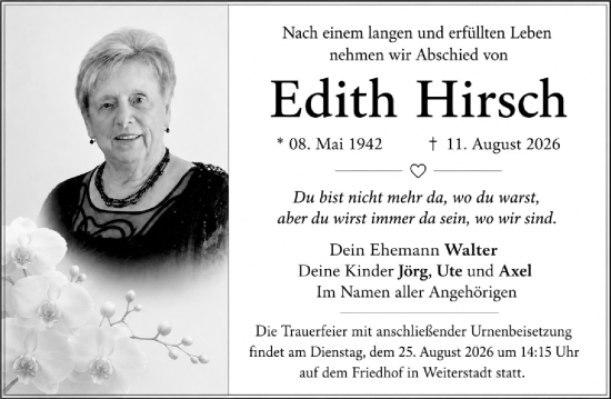 Traueranzeige von Edith Hirsch von Darmstädter Echo