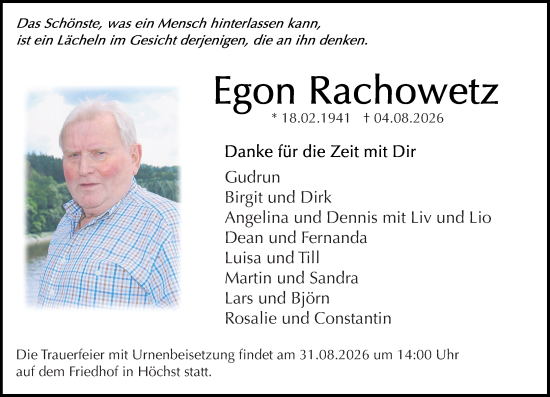 Traueranzeige von Egon Rachowetz von Odenwälder Echo