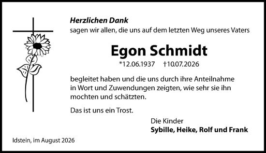 Traueranzeige von Egon Schmidt von Idsteiner Land/Untertaunus
