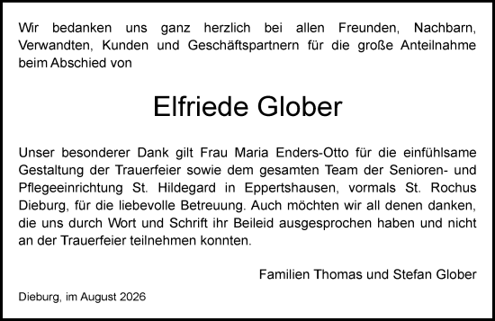 Traueranzeige von Elfriede Glober von Dieburger Anzeiger/Groß-Zimmerner Lokal-Anzeiger