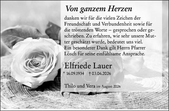 Traueranzeige von Elfriede Lauer von Darmstädter Echo