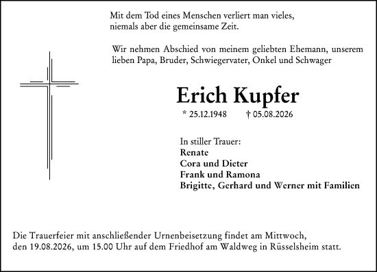 Traueranzeige von Erich Kupfer von Rüsselsheimer Echo