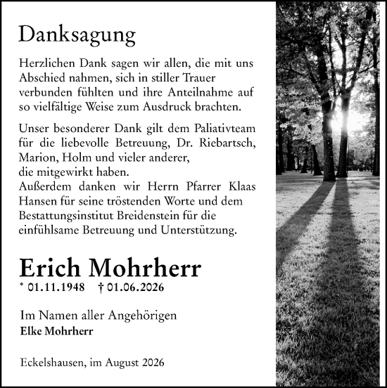 Traueranzeige von Erich Mohrherr von Hinterländer Anzeiger