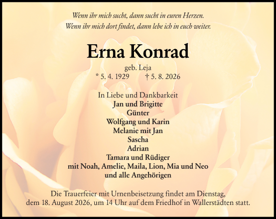 Traueranzeige von Erna Konrad von Groß-Gerauer Echo