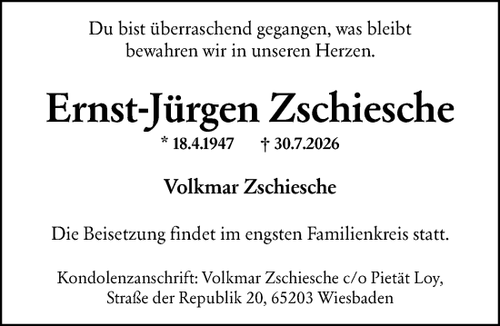 Traueranzeige von Ernst-Jürgen Zschiesche von Wiesbadener Kurier