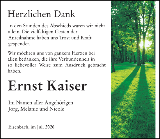 Traueranzeige von Ernst Kaiser von Camberger Anzeiger
