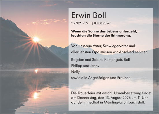 Traueranzeige von Erwin Boll von Odenwälder Echo