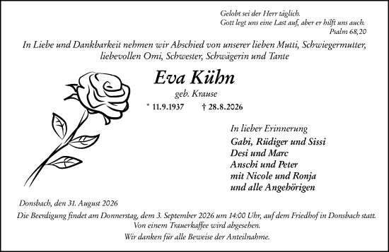 Traueranzeige von Eva Kühn von Dill Block