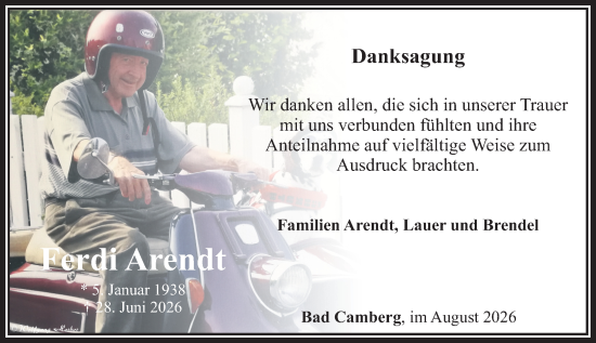 Traueranzeige von Ferdi Arendt von Camberger Anzeiger