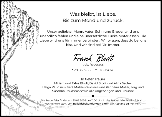 Traueranzeige von Frank Blodt von Allgemeine Zeitung Mainz