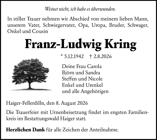 Traueranzeige von Franz-Ludwig Kring von Dill Block