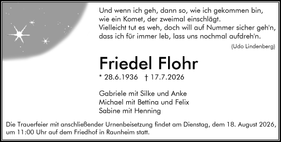 Traueranzeige von Friedel Flohr von Rüsselsheimer Echo