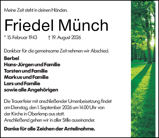 Traueranzeige von Friedel Münch von Wetzlarer Neue Zeitung