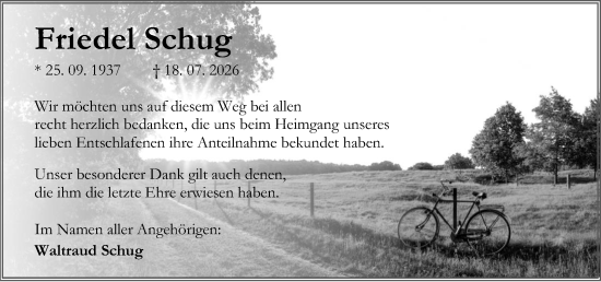 Traueranzeige von Friedel Schug von Wetzlarer Neue Zeitung