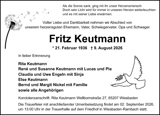 Traueranzeige von Fritz Keutmann von Wiesbadener Kurier