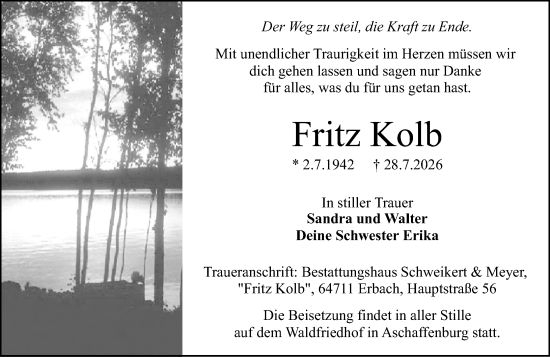 Traueranzeige von Fritz Kolb von Odenwälder Echo