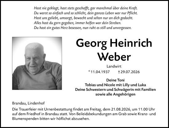 Traueranzeige von Georg Heinrich Weber von Darmstädter Echo
