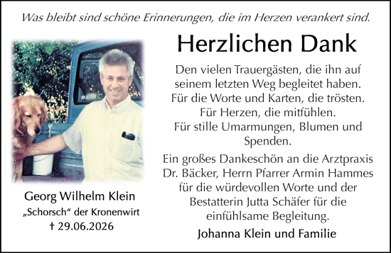 Traueranzeige von Georg Wilhelm Klein von Odenwälder Echo
