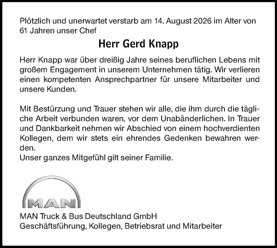Traueranzeige von Gerd Knapp von Darmstädter Echo